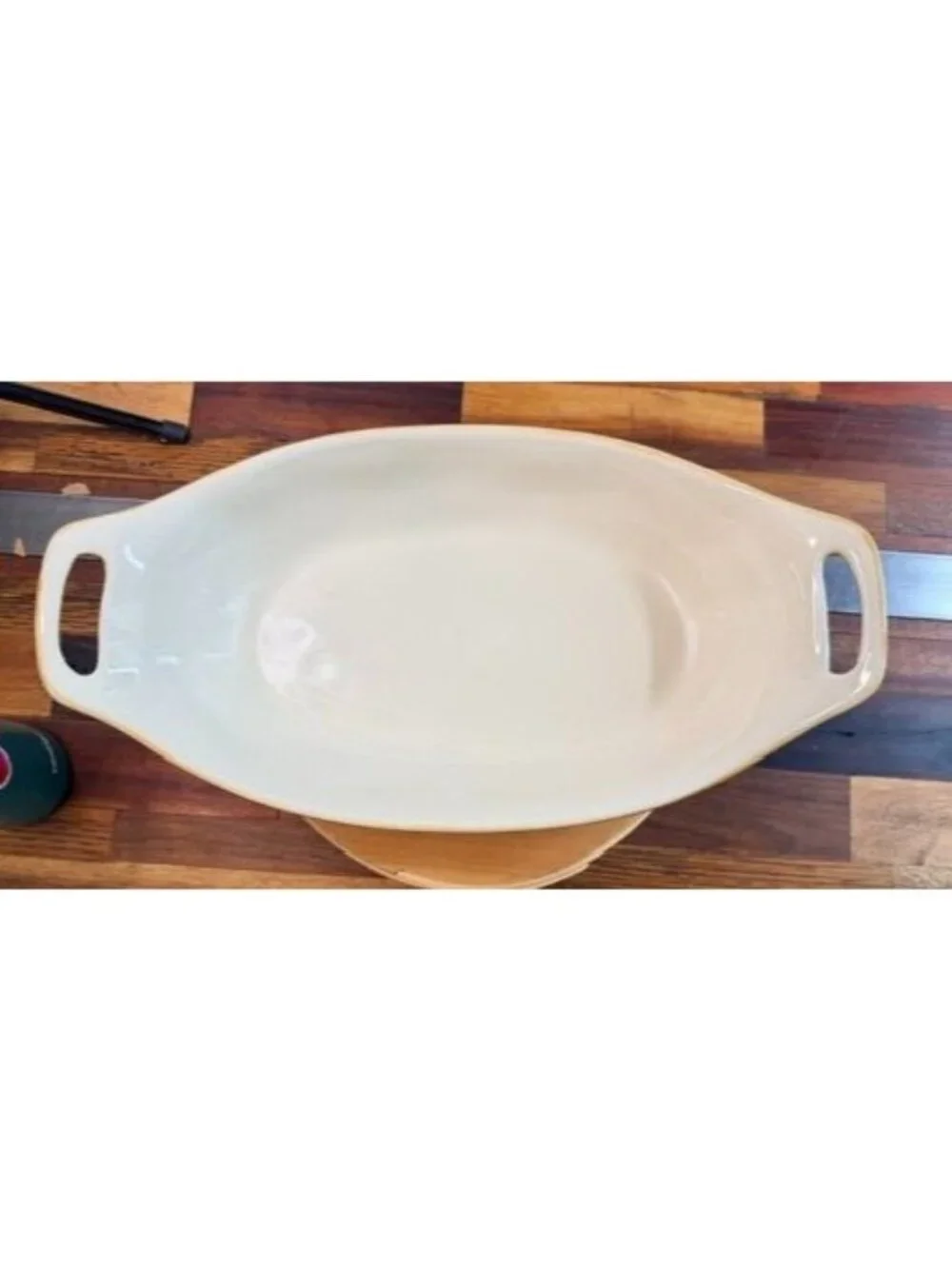 Pier 1 Imports Oval Stoneware Baking Dish Brown Cream Casserole Baker with Handl